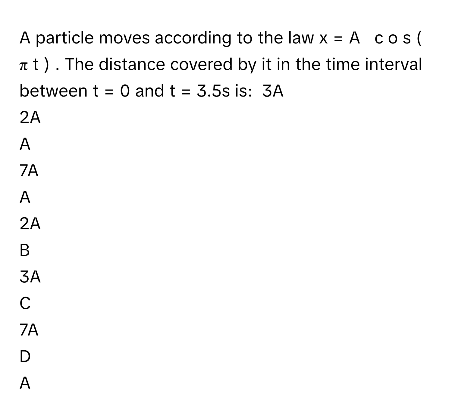 Solved: A particle moves according to the law x = A c o s ( π t ) . The ...