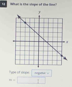 What is the slope of the line? 
Type of slope: negative √
m=□