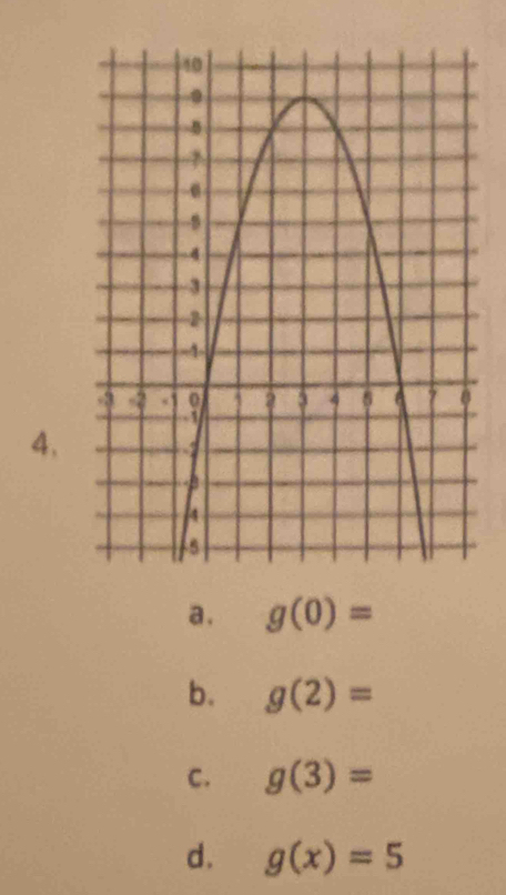 4,
a. g(0)=
b. g(2)=
C. g(3)=
d. g(x)=5