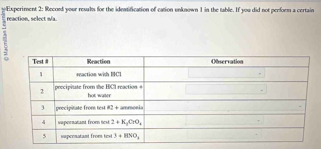 reaction, select n/a.