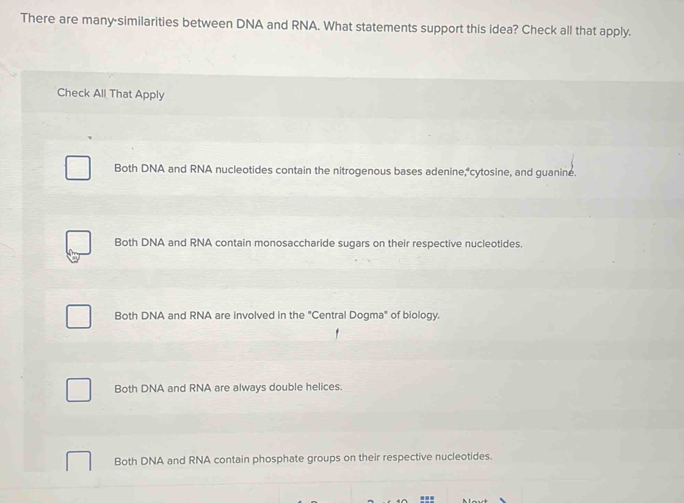 Solved: There are many-similarities between DNA and RNA. What ...