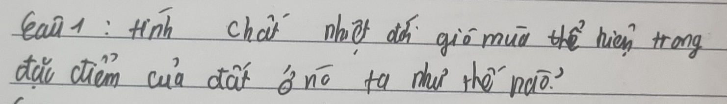 laq 1: finh chai ph dǎn giō muā the^3 hion trong 
dài cém cuò dāǐ Bnó ta nhu thē `nào?