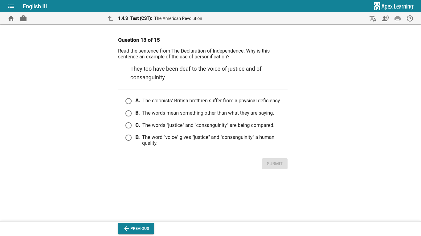 Solved: English III Apex Learning 1.4.3 Test (CST): The American ...