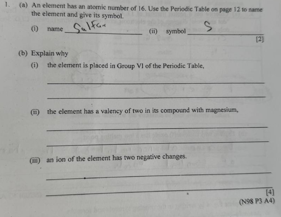 Solved: An element has an atomic number of 16. Use the Periodic Table ...