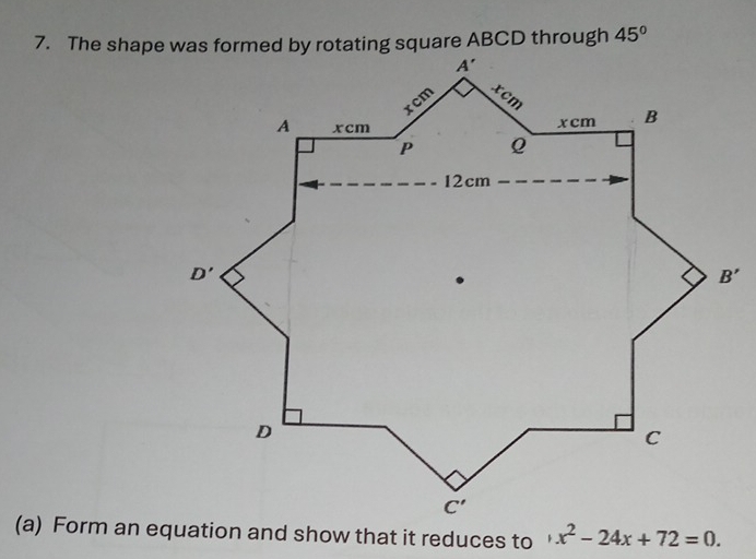 45°
x^2-24x+72=0.