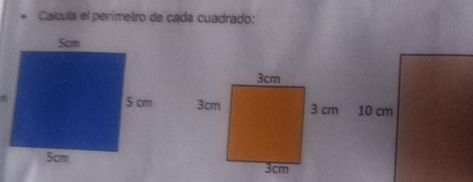 Calcula el perímetro de cada cuadrado: