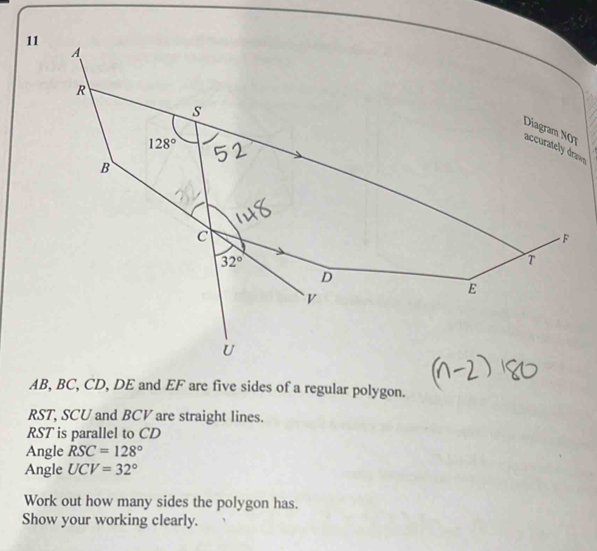 Solved: AB, BC, CD, DE and EF are five sides of a regular polygon. RST ...