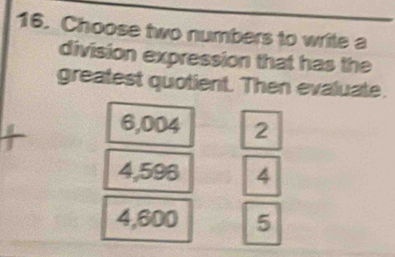 Solved: Choose two numbers to write a division expression that has the ...