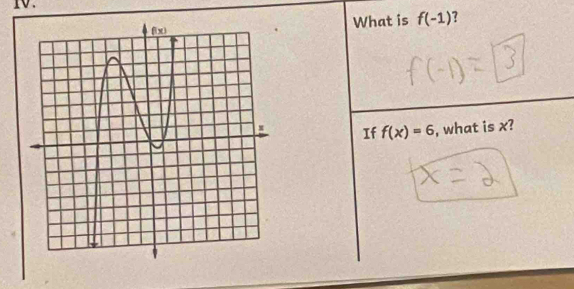 10 . 
What is f(-1) 7 
If f(x)=6 , what is x?