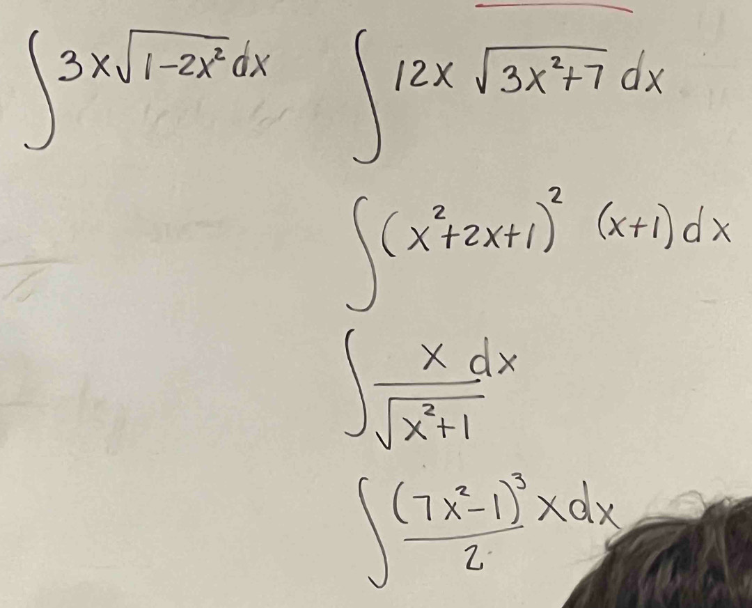 ∈t 3xsqrt(1-2x^2)dx ∈t 12xsqrt(3x^2+7)dx
beginarrayr ∈t (x^1(x^2+2x+1)^2dx=1)dx
∈t frac (7x^2-1)^32xdx