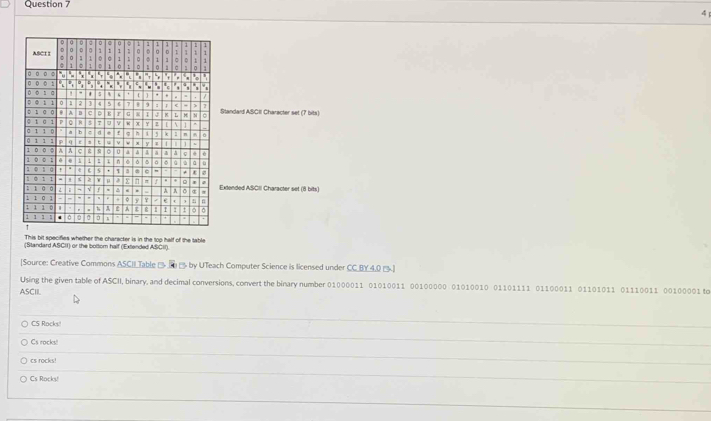 A Standard ASCII Character set (7 bits) Extended ASCII Character set (8 ...