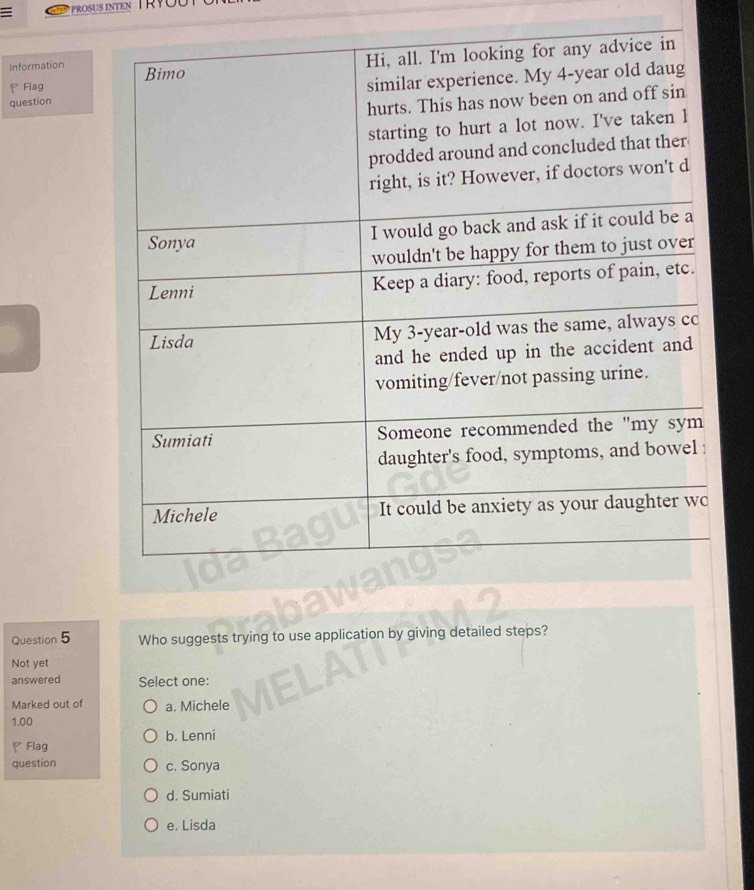 Telah dijawab:PFlag Information question Question 5 Who suggests trying ...