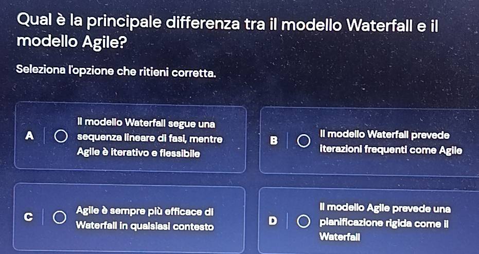 Risolto:Qualè la principale differenza tra il modello Waterfall e il ...
