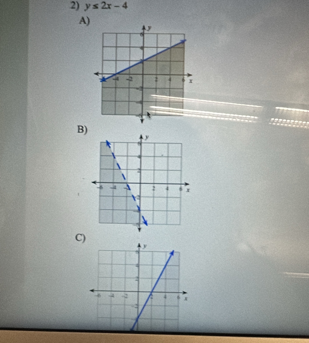 y≤ 2x-4
A) 
B) 
C