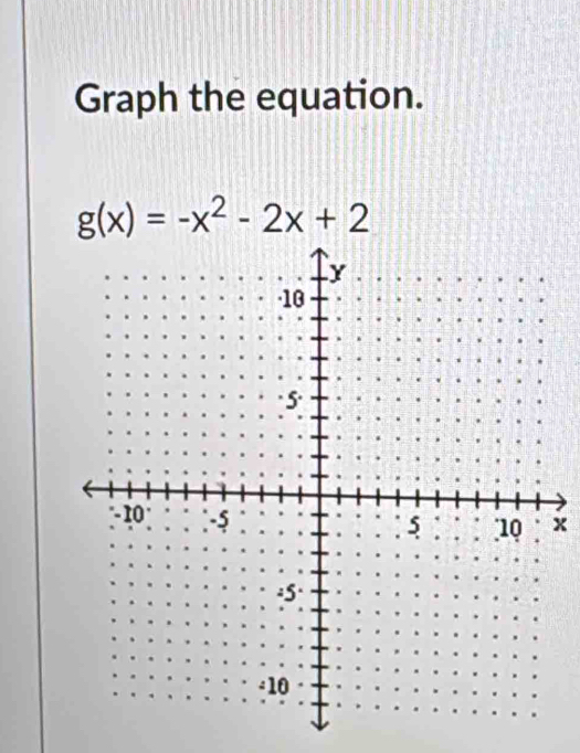 Graph the equation.
g(x)=-x^2-2x+2
x