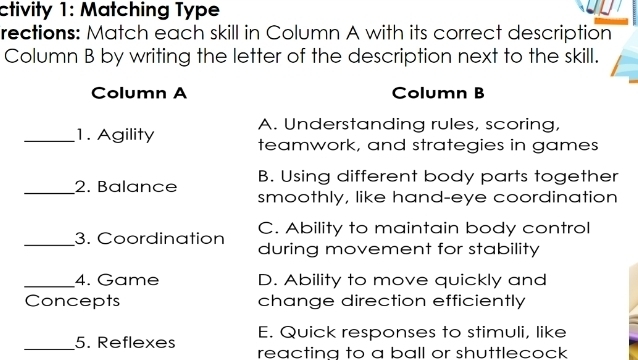 Solved: ctivity 1: Matching Type rections: Match each skill in Column A ...