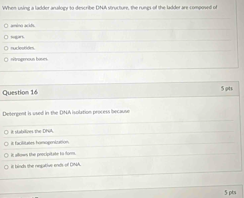 Solved: When using a ladder analogy to describe DNA structure, the ...
