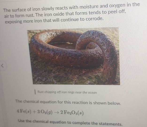 Solved: The surface of iron slowly reacts with moisture and oxygen in ...
