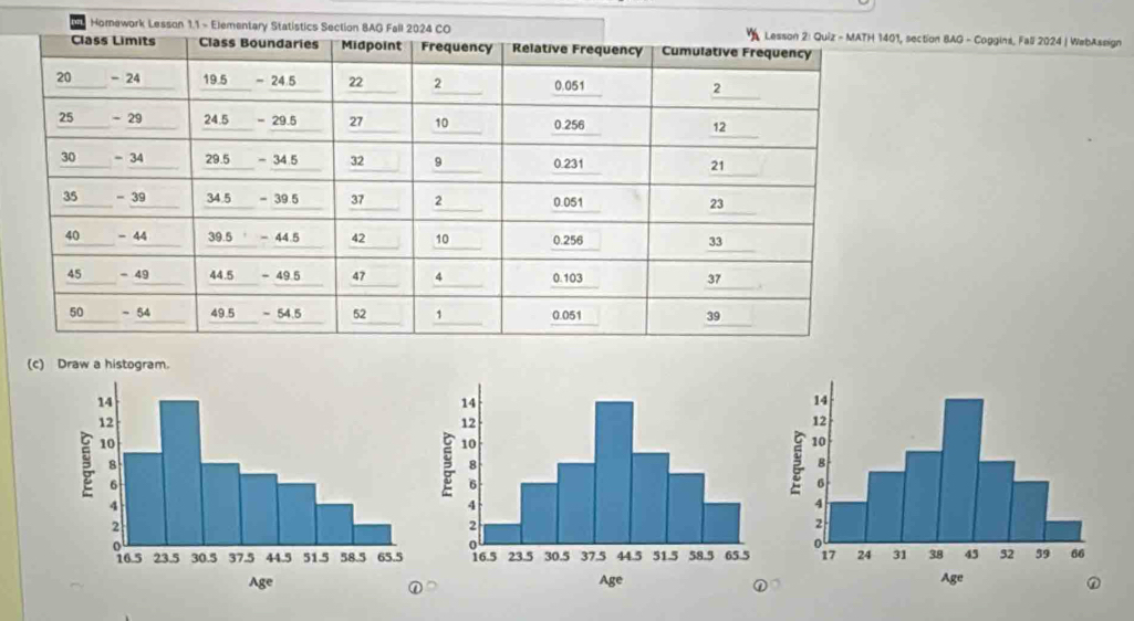 section BAG - Coggins, Fall 2024 | WebAssign
(c) Draw a histogram.