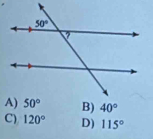 40°
C) 120° D) 115°