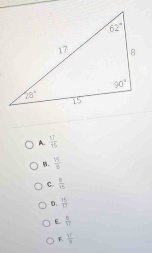 A.  17/15 
B.  15/8 
C.  8/15 
D.  15/17 
E.  8/17 
F.  17/6 