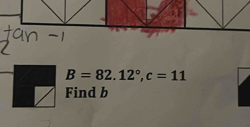 B=82.12°, c=11
Find b