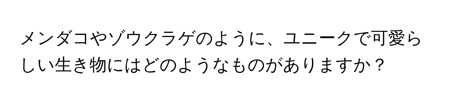 メンダコやゾウクラゲのように、ユニークで可愛らしい生き物にはどのようなものがありますか？