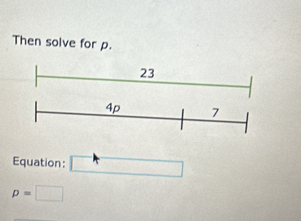 Then solve for p. 
Equation: □
p=□