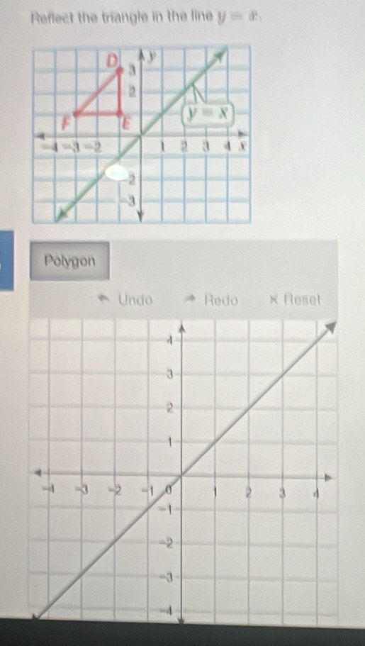 Reflect the triangle in the line y=x.
Polygon
Undo Redo × Reset