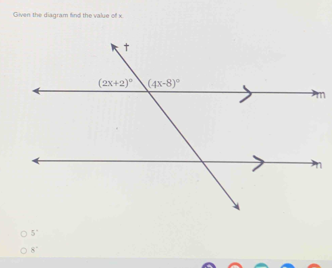 Given the diagram find the value of x.
5°
8°