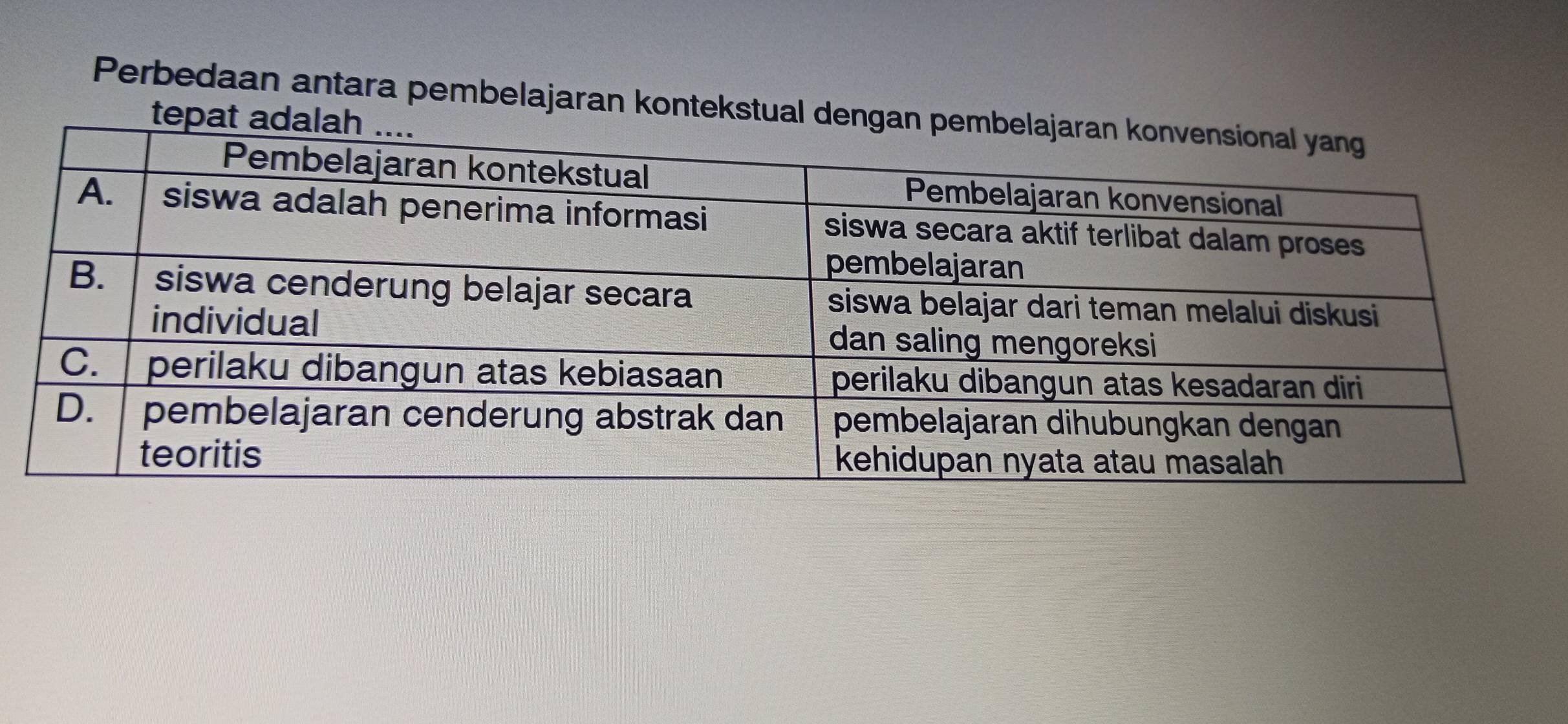 Perbedaan antara pembelajaran kontekstu