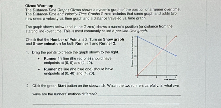 Solved: Gizmo Warm-up The Distance-Time Graphs Gizmo shows a dynamic ...