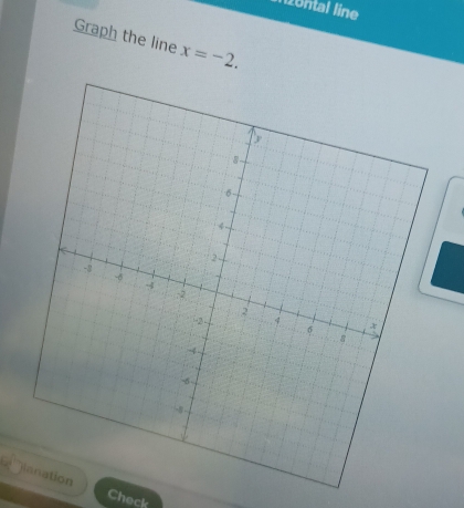 ntal line 
Graph the line x=-2. 
Check