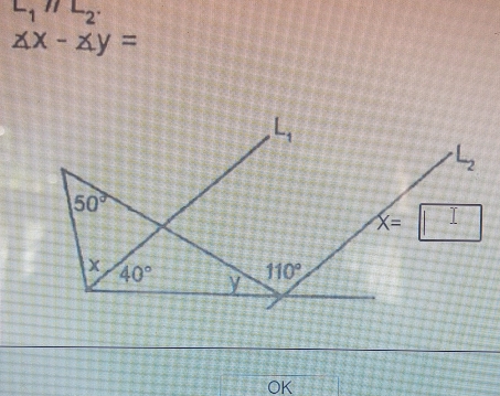 L_1parallel L_2.
∠ x-∠ y=
K