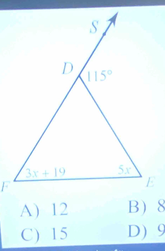 A) 12
C) 15 D 9