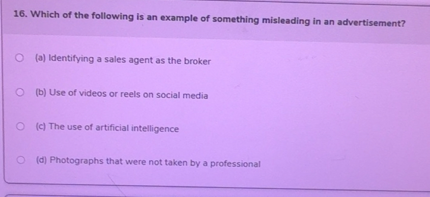 Solved: Which of the following is an example of something misleading in ...