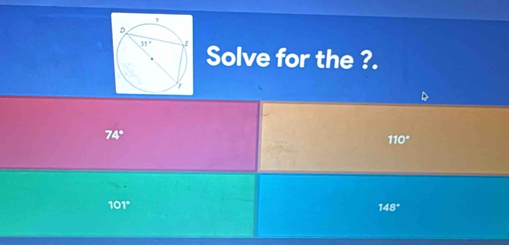 Solve for the ?.
74°
110°
101°
148°