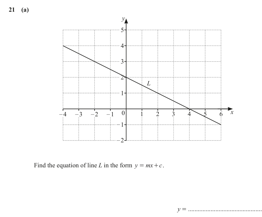 21 (a) 
Find the equation of line L in the form y=mx+c. 
_ y=