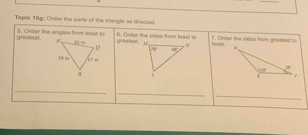 Topic 10g: Order the parts of the triangle