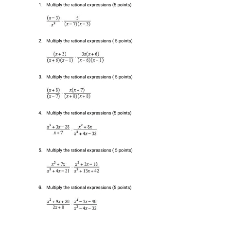 Solved: Multiply the rational expressions (5 points) ((x-3))/x^2 · 5/(x ...