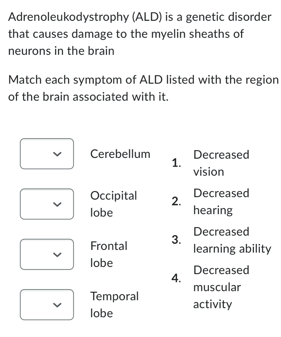 Solved: Adrenoleukodystrophy (ALD) is a genetic disorder that causes ...