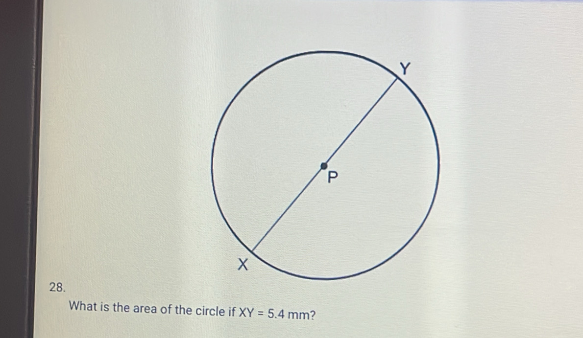 What is the area of the circle if XY=5.4mm 2