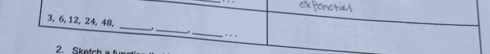 3, 6, 12, 24, 48
_ 
_ 

2. Sketch a f