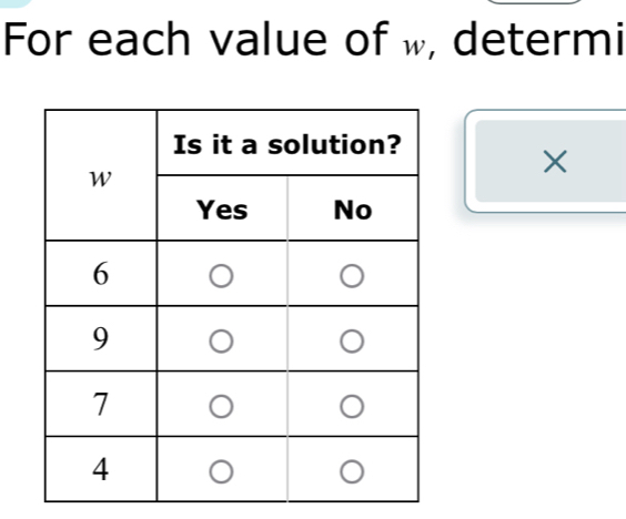 For each value of w, determi 
×