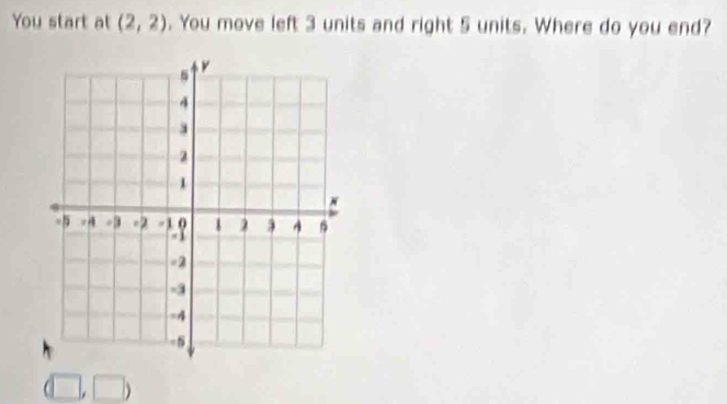 You start at (2,2). You move left 3 units and right 5 units. Where do you end?
□ ,□ )