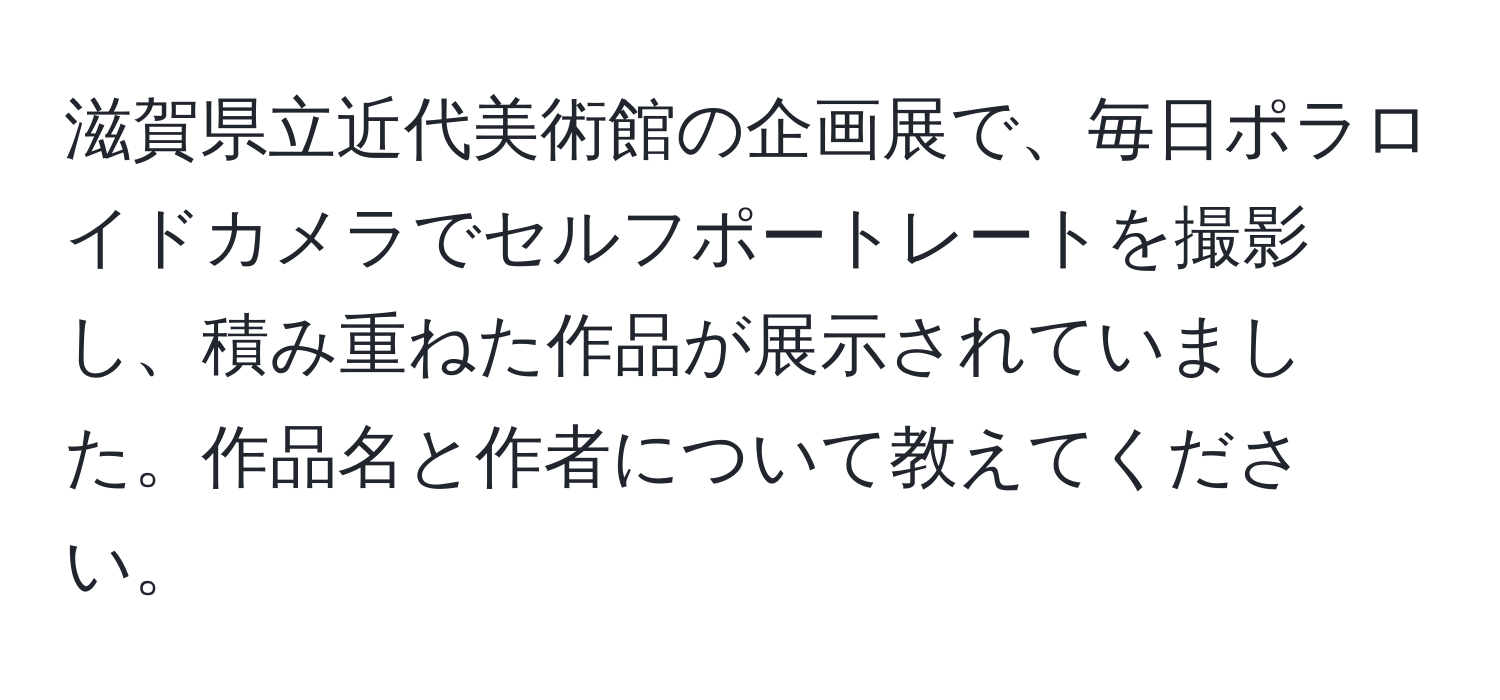 滋賀県立近代美術館の企画展で、毎日ポラロイドカメラでセルフポートレートを撮影し、積み重ねた作品が展示されていました。作品名と作者について教えてください。