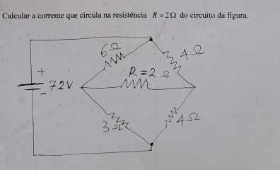 Calcular a corrente que circula na resistência R=2Omega do circuito da figura