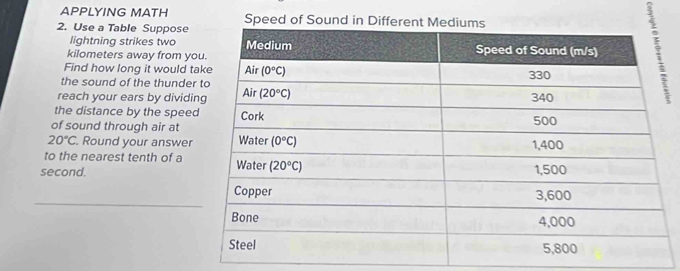 Solved: APPLYING MATH 2. Use a Table SupposeSpeed of Sound in Diff ...