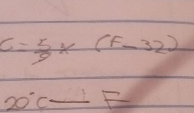 C= 5/9 * (F-32)
20°C-^circ F