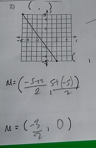 ( ) 
1
M=( (-5+2)/2 , (5+(-5))/2 )
M=( (-3)/2 ,0)